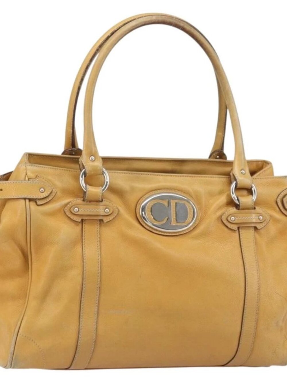 Christian Dior Hand Bag Leather Beige Silver Auth ep13147 - Picture 2 of 16